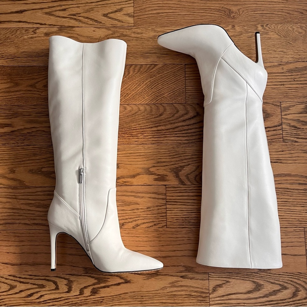 Vince Camuto Fendels White Leather Pointed Toe Stilettos Boots Sz 11